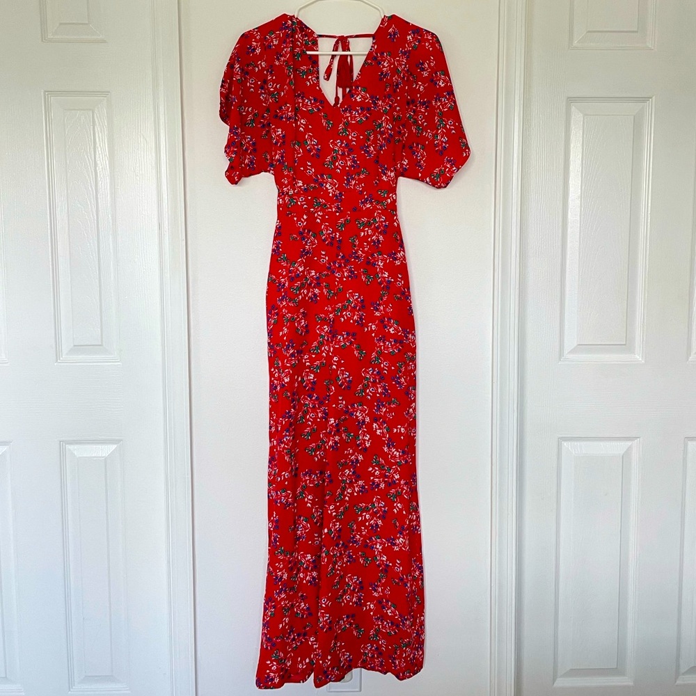 Red floral jumpsuit